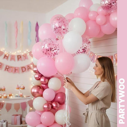 PartyWoo Pink and White Balloons 66pcs Metallic Pearl Pink White Balloons | - Image 9