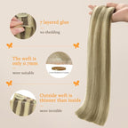 DOORES Seamless Clip in Hair Extensions, Light Brown Highlighted Medium Blonde 7pcs 120g 24 Inch, Human Hair Extensions Natural Remy Hair Extensions Straight Hair Invisi Edge Hair Extensions
