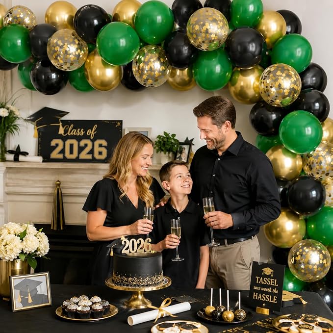 Black Gold Green Balloons for Graduation Party Decorations 60PCS 12INCH Dark - Image 2