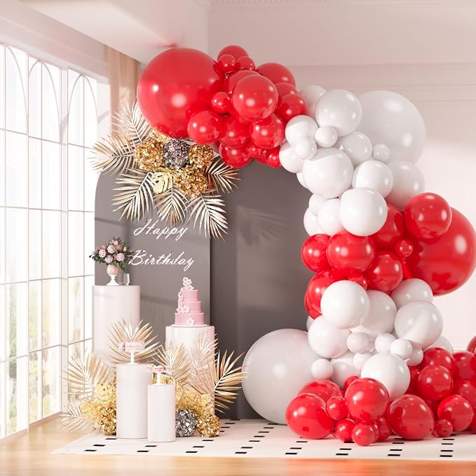 130pcs 18 12 10 5 Inch Red and White Balloons Garland Arch Kit | Different by OWPFJG