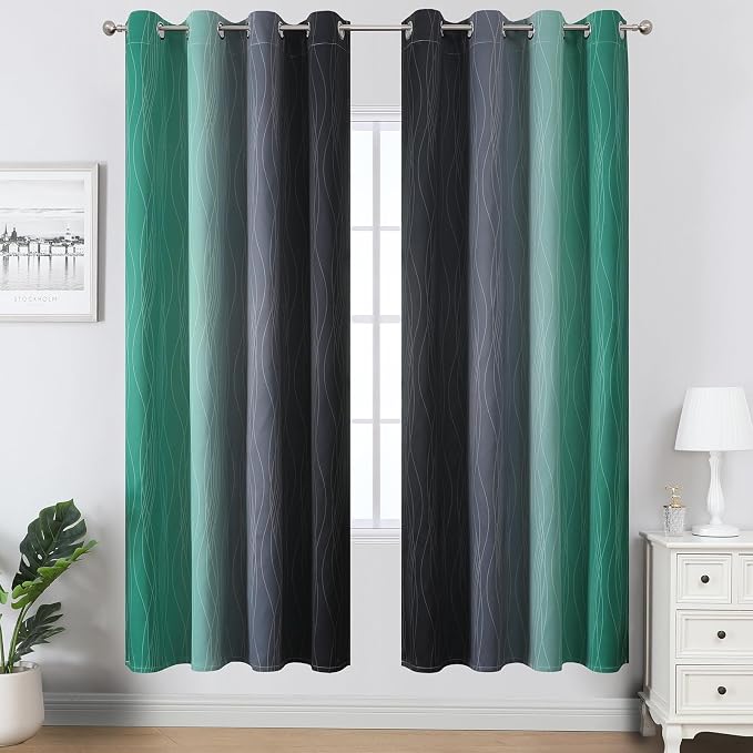 Black and Green Ombre Blackout Curtains - Image 2