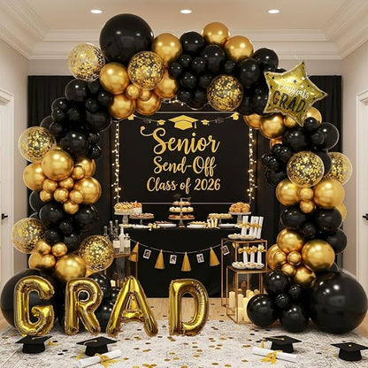 Black and Gold Graduation Balloon Arch Kit, 1 Congrats Star, 8 Gold Confetti - Image 4