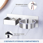 Hair Dryer Holder Blow Dryer Holder Wall Mounted, Adhesive Hair Straightener Holder, Hair Tool Organizer for Curling Iron Holder, Metal Hairdryer Holder Storage Organizer for Bathroom Vanity,Silver