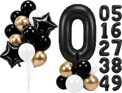 PartyWoo Number Balloons 40 Inch Black Number 0 Kit 25pcs by PartyWoo