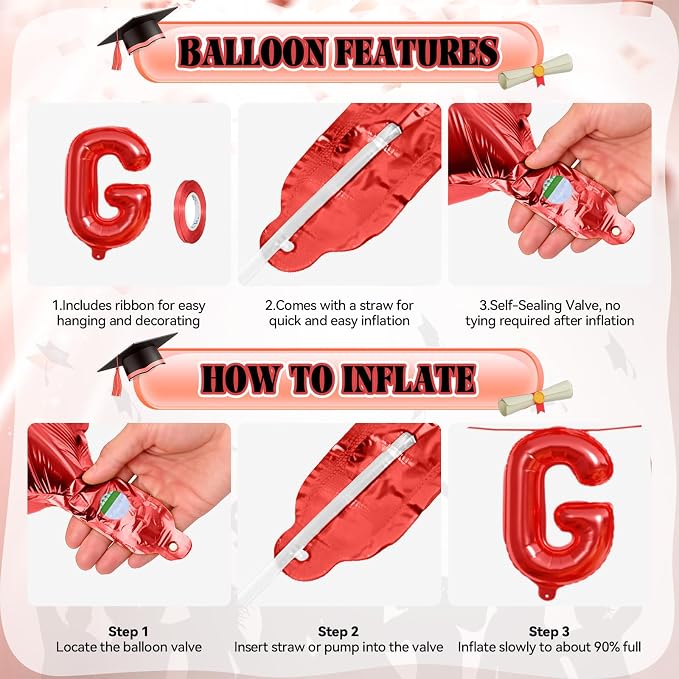 Congrats Grad Balloons, 16 Inch Red Black Congrats Grad Letters Banner Balloons - Image 7