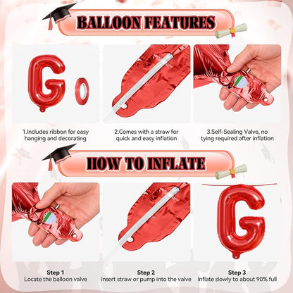 Congrats Grad Balloons, 16 Inch Red Black Congrats Grad Letters Banner Balloons - Image 7