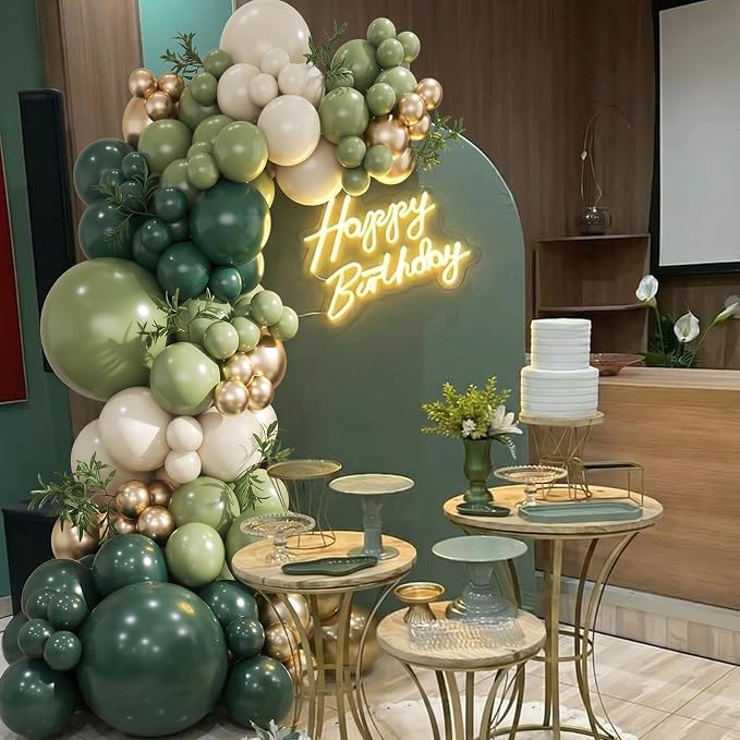Emerald Green White Gold Balloons Arch Kit - Image 7