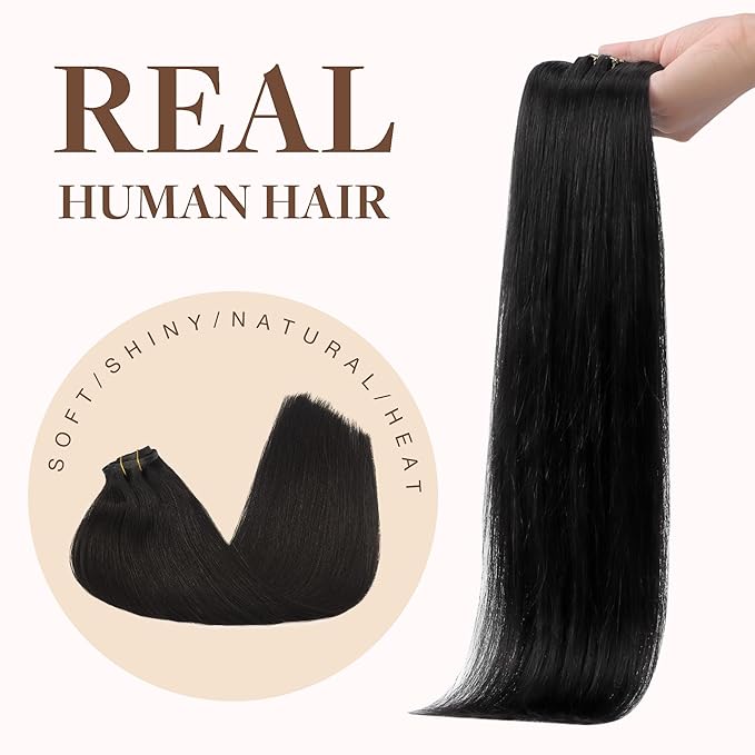 GOO GOO Clip in Hair Extensions Real Human Hair, Remy Human Hair Extensions Clip ins for Women, Natural Human Hair, 22inch 150g 7Pcs, 1B Natural black