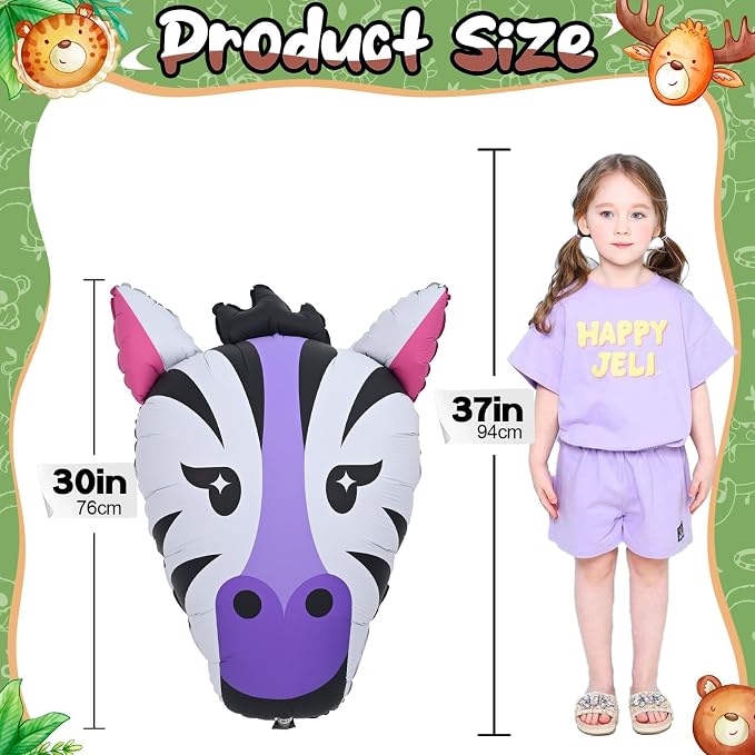4pcs Large Jungle Safari Animal Balloons, Tiger Giraffe Zebra Monkey Head Foil - Image 8