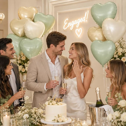 Sage Green Gold Heart Balloons, 18Inch Cream White Helium Balloon - Image 5