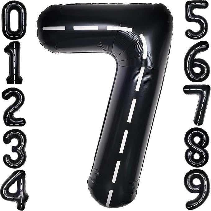 Race Car 40 Inch Black 7 Big Large Helium Balloon Number 0-9 | Track Giant by SULALABOO