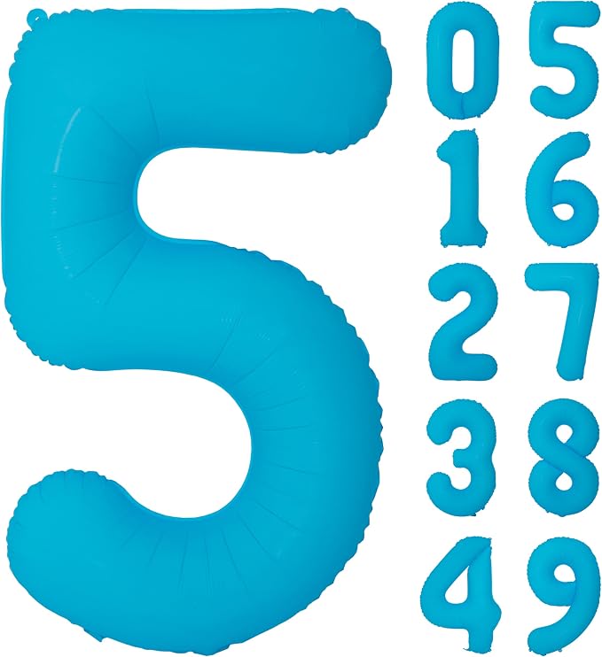 40IN Blue Birthday Number 5 Balloons Fluorescent Blue Foil Balloon | by YOIOZAIZAI