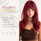 SOFEIYAN Long Straight Layered Wine Red Wig with Bangs 24 Inch Synthetic Natural Hair Burgundy Wig Soft Heat Resistant Long Wigs for Women Daily Party Use