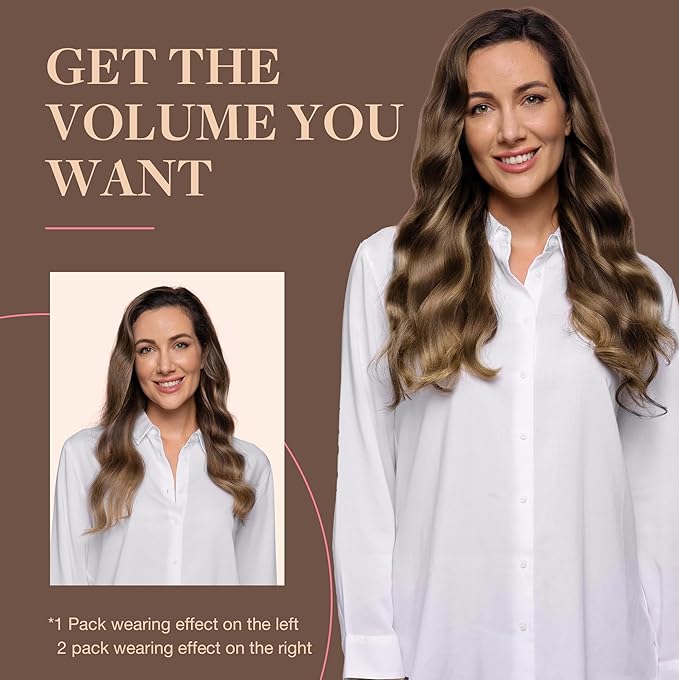 GOO GOO Clip in Hair Extensions Real Human Hair, Remy Human Hair Extensions Clip ins for Women, Natural Human Hair, 22inch 170g 7Pcs, #4/27/4 Balayage Chocolate Brown to Caramel Blonde