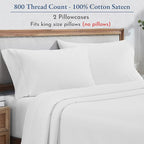 California Design Den Heirloom Soft, Smooth & Thick Certified 800 Thread Count 100% Cotton Sateen, 2 King Size Pillow Cases, Fits King Pillows (Bright White)