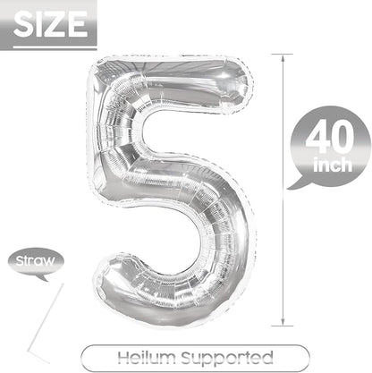 5 Balloon - Silver Birthday Number Balloons, 40 Inch Decorations Men Women | - Image 5