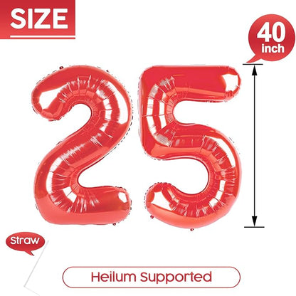 25 Balloon - Red Birthday Number Balloons, 40 Inch Decorations Men Women | Red - Image 5