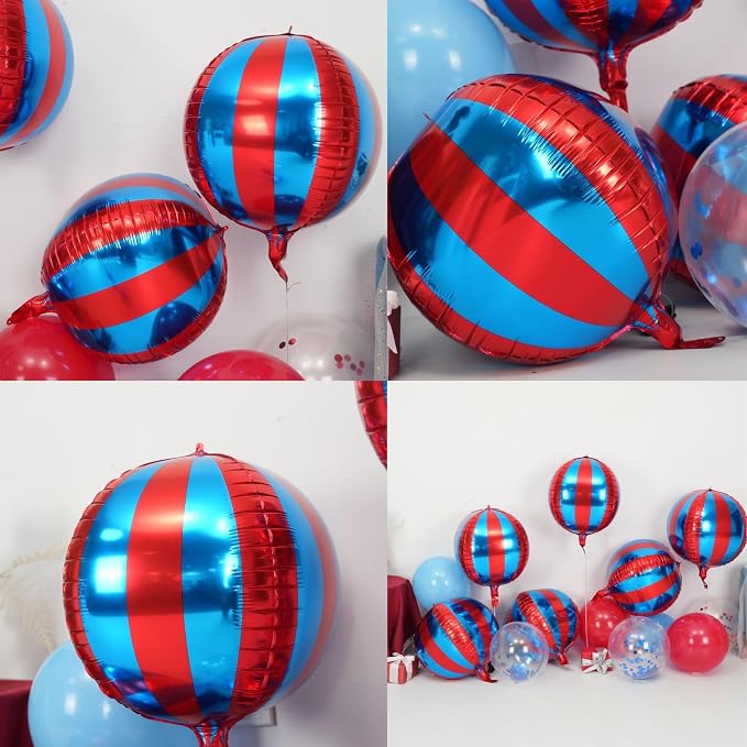 Blue and Red Striped Balloons 6Pcs, Giant 4D Round Ball Balloon 22 Inch Round - Image 4