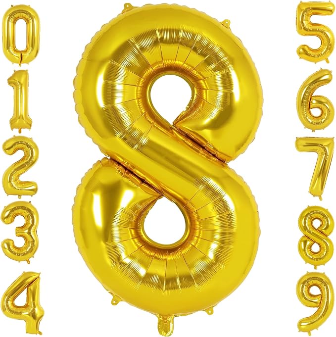 40 Inch Gold Number 8 Foil Balloon by TNCDJKPA