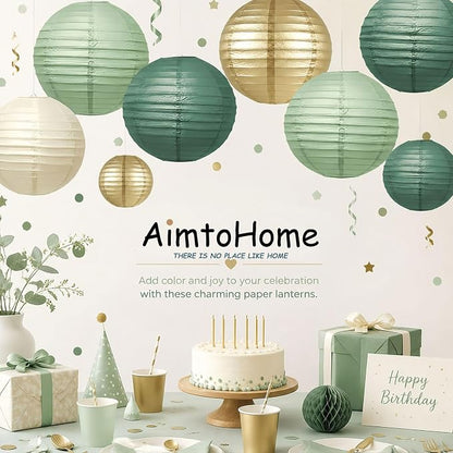 Boho Paper Lanterns Set of 12, 6/8/10 Inch Sage Green, Bridal Shower & Party - Image 3