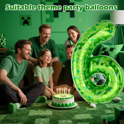40 Inch Giant Green Pixel Miner Theme Number Balloons 40 Inch Foil Party - Image 3