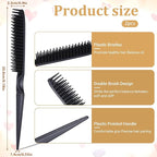3-Row Rat Tail Styling Comb Set, 8 Inch Detangling Parting Hair Comb Black Rat Tail Styling Combs Flexible Hair Stylings Combs for Detangling, Defining Curls, and Sectioning Hairs (2 PCS)