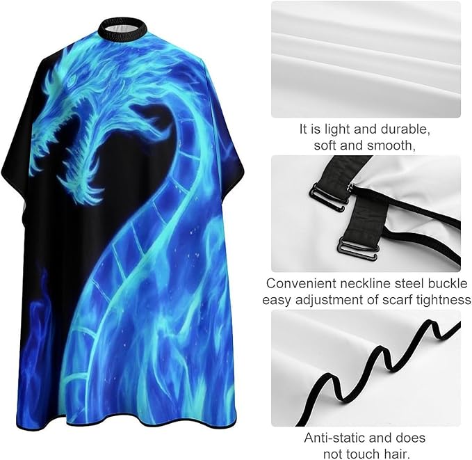 Professional Haircut Salon Cape Hair Cutting Barber Cape for Men Women Blue Fire Flames Dragon