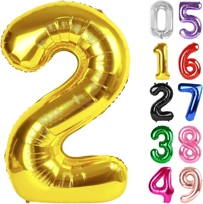Gold Number 2 Balloon 40 Inch, 2nd Birthday Party Decorations Men Women | Foil by IWERP