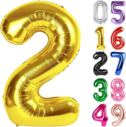 Gold Number 2 Balloon 40 Inch, 2nd Birthday Party Decorations Men Women | Foil by IWERP