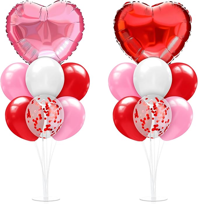 Seematn 2 Set Valentines Day Table Centerpiece Red Pink Balloon Stand Kit Heart by Seematn
