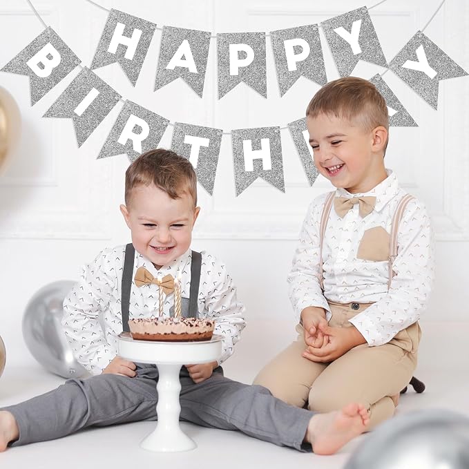 Silver Happy Birthday Banner Happy Birthday Sign - Image 3