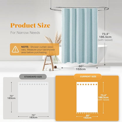 60x72 Boho Farmhouse Linen Heavy Duty Shower Curtain Set, Fog Blue | Narrow Size - Image 3