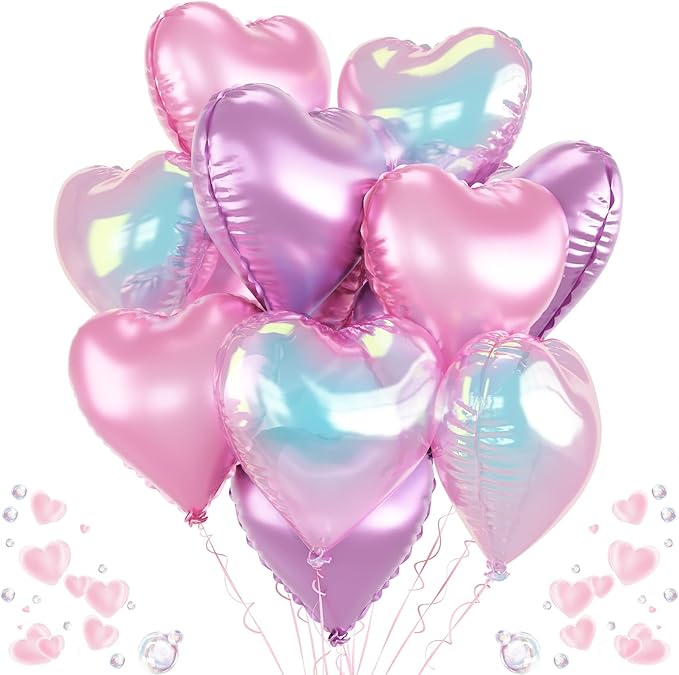 Pink Purple Iridescent Heart Balloons by TAOYE