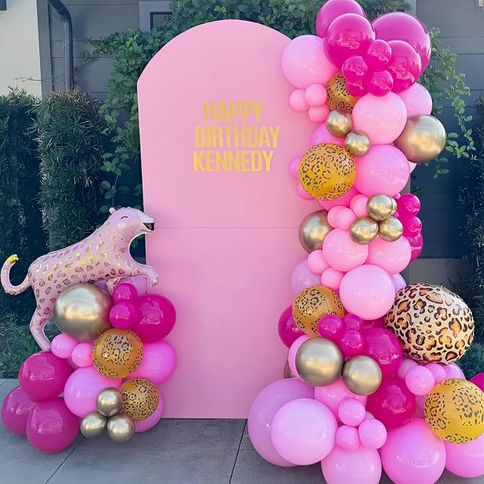 Hot Pink Cheetah Balloons, Pastel Pink Metallic Gold Leopard Print Balloons & - Image 3