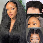 GOLFMAX Kinky Straight Lace Front Wigs Human Hair Wigs For Black Women 13x4 Transparent HD Human Hair Pre Plucked Yaki Straight Human Hair Lace Frontal Wigs 20 Inch