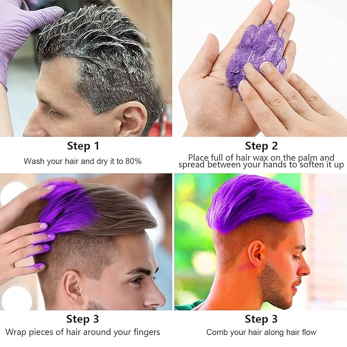 Temporary Hair Color Wax, Purple Hair Spray, 4.23 Ounces Natural Disposable Hair Wax Color Spray, Kids Women Temporary Hair Dye Wax Clay Pomades for Christmas Parties, Role Playing, Halloween (Purple)