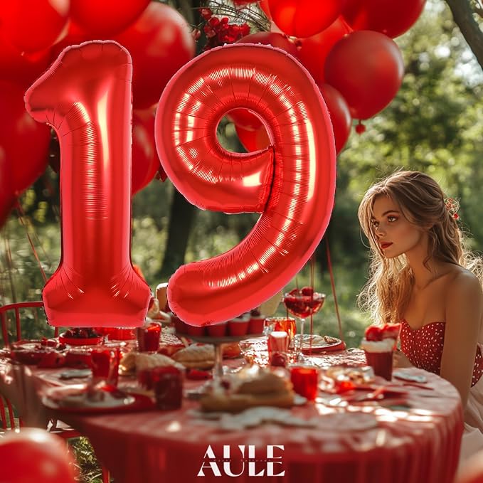 AULE 40 Inch Red 19 Balloon Number Foil 0-9 Birthday Big Numbers | Birthday - Image 3