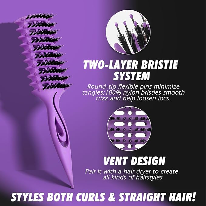Candy Brush Curl Defining Vented Hair Brush for Effortlessly Blow Drying Detangling and Shaping and Styling, Airflow Wet Hair Brush for All Hair Types for Women and Men, Anti-Pull & Frizz, Purple