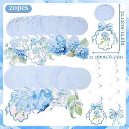 Blue Party Decorations, with 3 Pre-strung Flower Banners and 20 Hanging Swirls - Image 4