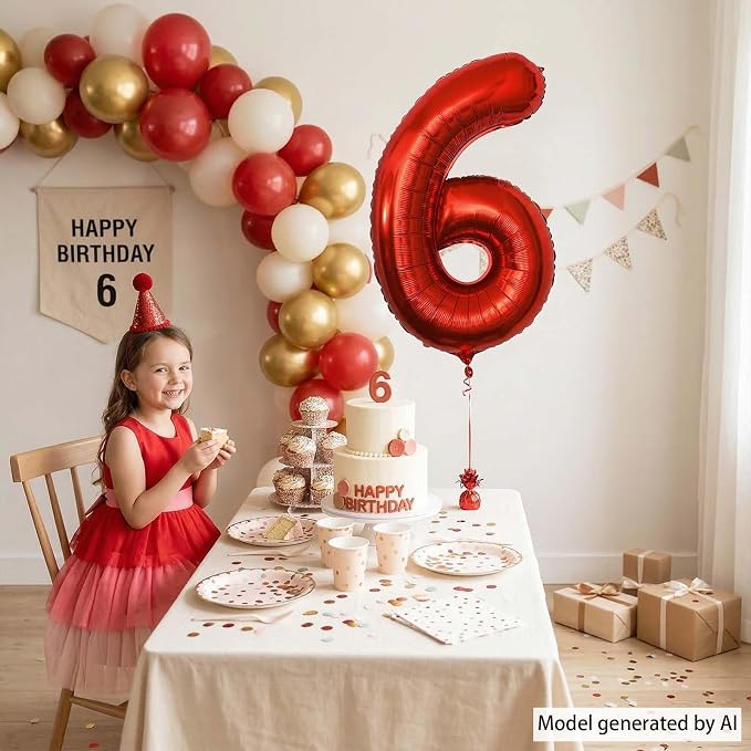 Red Number 6 Balloon 40 Inch, Foil Numeral - Image 2