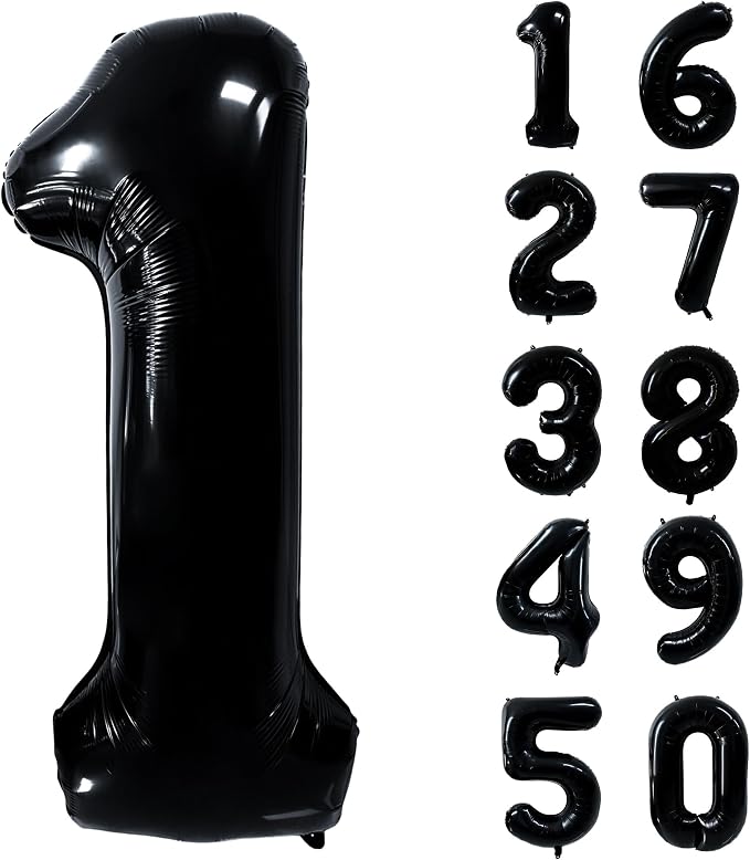 40 inch Black 1 Number Balloon Giant Foil Helium Balloons Black Large Digital by Yeodong