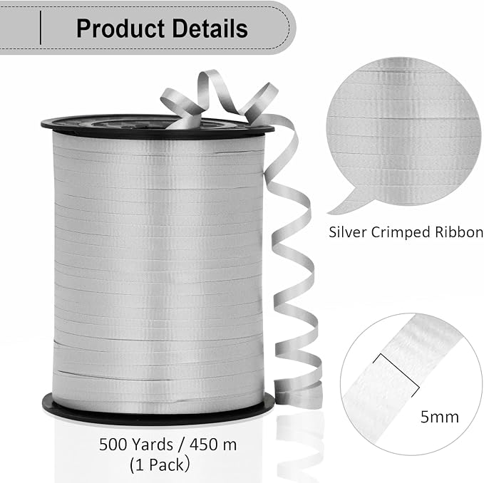 Silver Ribbon - 500 Yard Crimped Curly Ribbon - Image 5