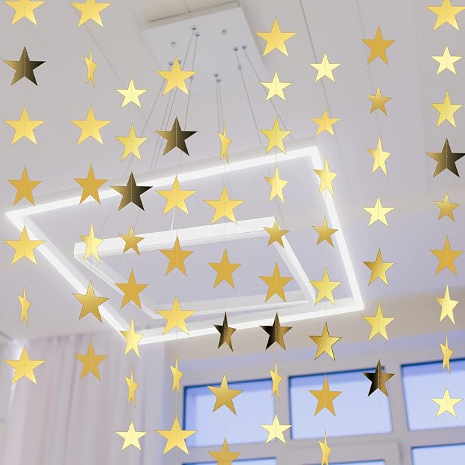 Spakon 65 Feet Glitter Star Paper Garland Banner Hanging Decoration Star - Image 6