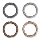 22 Momme 100% Mulberry Silk Hair Ties, Well-Hold Elastic for No-Damage (4Pack, Charcoal, Coffee, Brown, Grey), 6A, Scrunchies, Reduces Frizz & Breakage, OEKO-TEX Certified