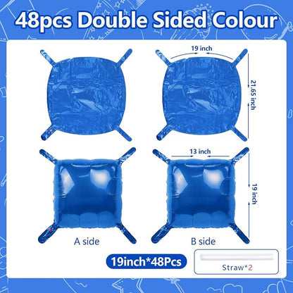 NISOCY 48PCS Metallic Blue Square Foil Balloons Wall Backdrop | Double Sided - Image 2