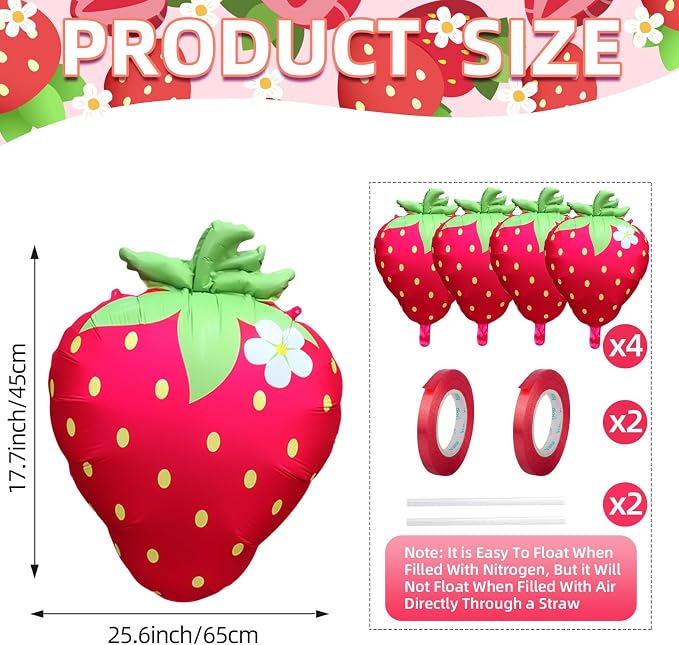 Strawberry Balloons 18" 4Pcs - Image 3