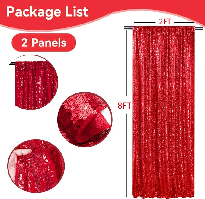 Red Sequin Backdrop Curtains 2Panel 2x8ft - Image 3