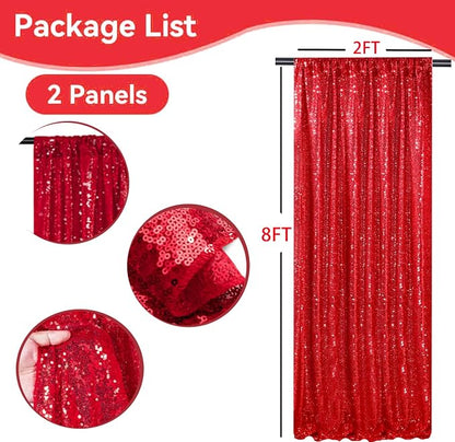 Red Sequin Backdrop Curtains 2Panel 2x8ft - Image 3