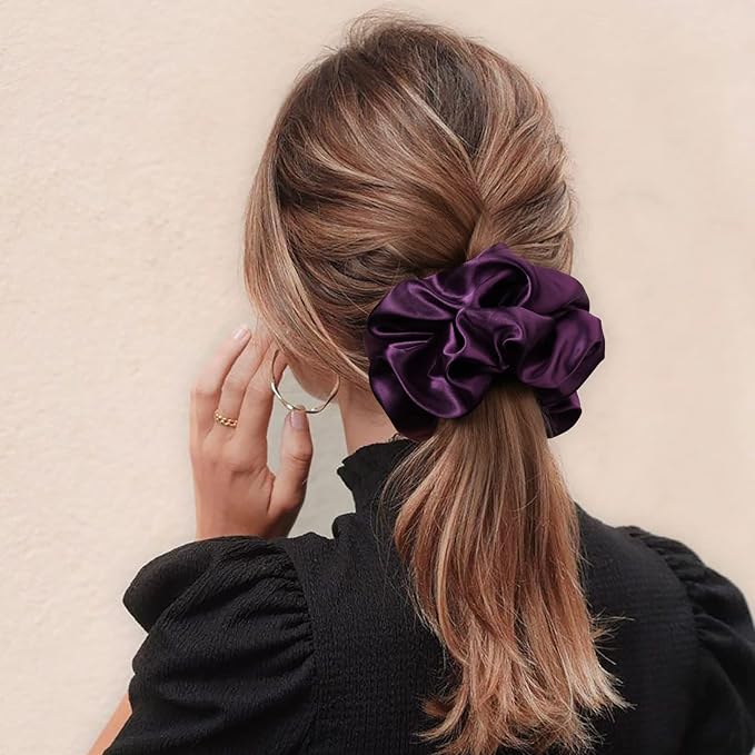 CEELGON Large Silk Satin Scrunchies for Women Big Scrunchies Jumbo Satin Hair Ties Oversized Hair Scrunchies for Thick Curly Hair Pack of 6 (Pink)