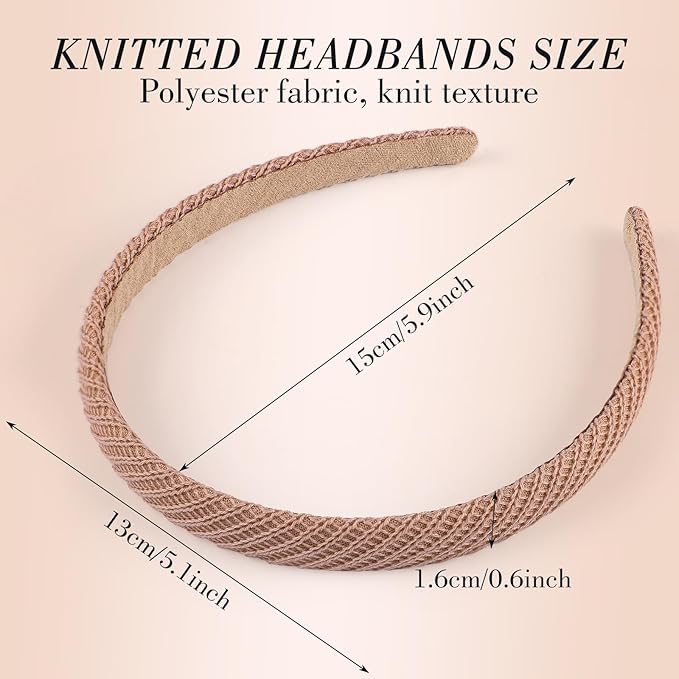 obeoby 6 Pack Trendy Headbands for Women, 0.6inch Thin Knitted Hairbands for Girls Valentines Day Outfit Women's Hair Non Slip